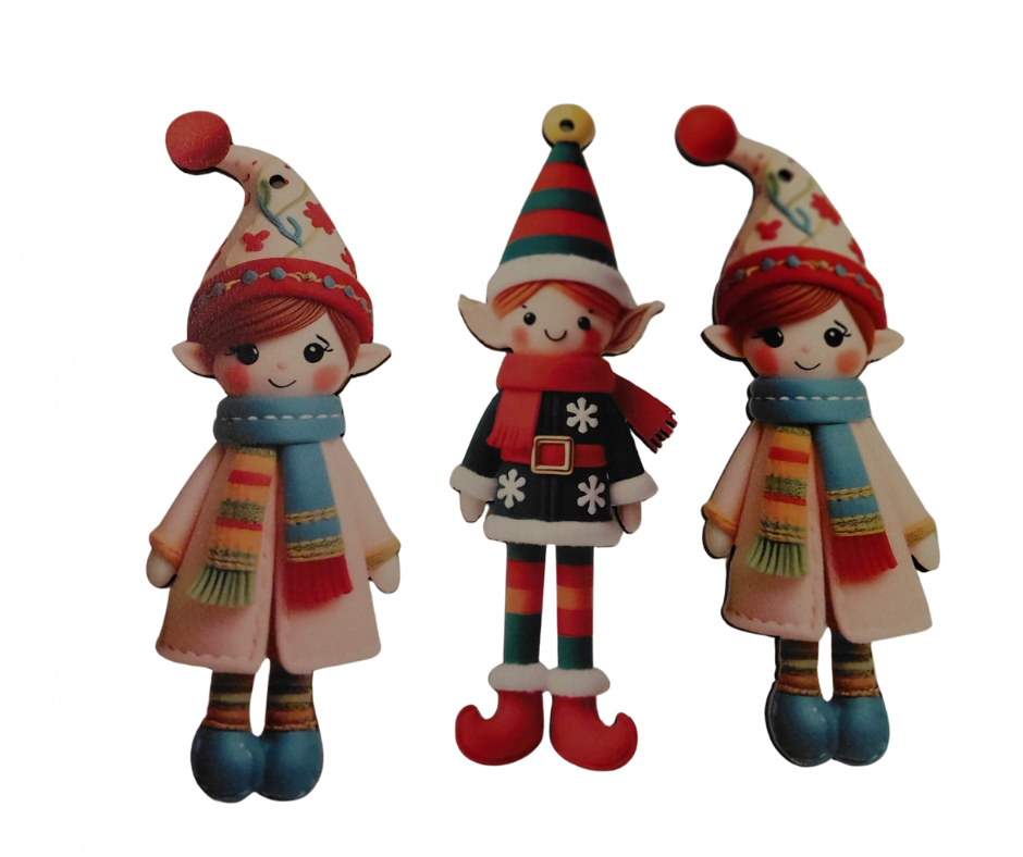 Wooden Christmas Elf Tree Ornaments – Set of 3 Festive Hanging Decorations