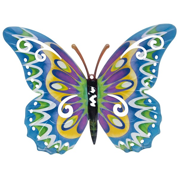 Metallic Garden Colourful Butterfly Wall Art Ornament Blue