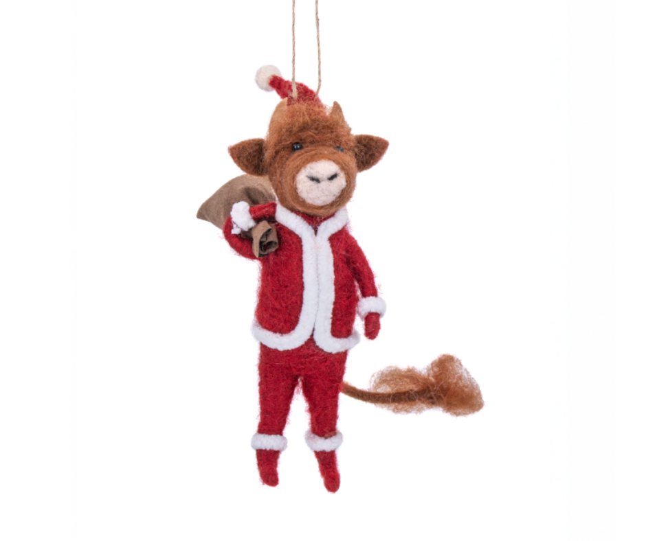 Highland Cow Santa with Sack Felt Decoration