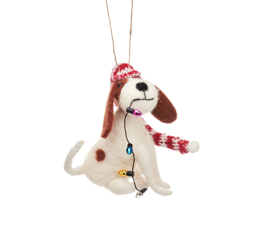 Dog with Fairy Lights Felt Decoration