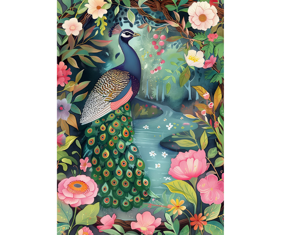 Dog Desk Peacock In The Chinese Garden Deluxe Greeting Card