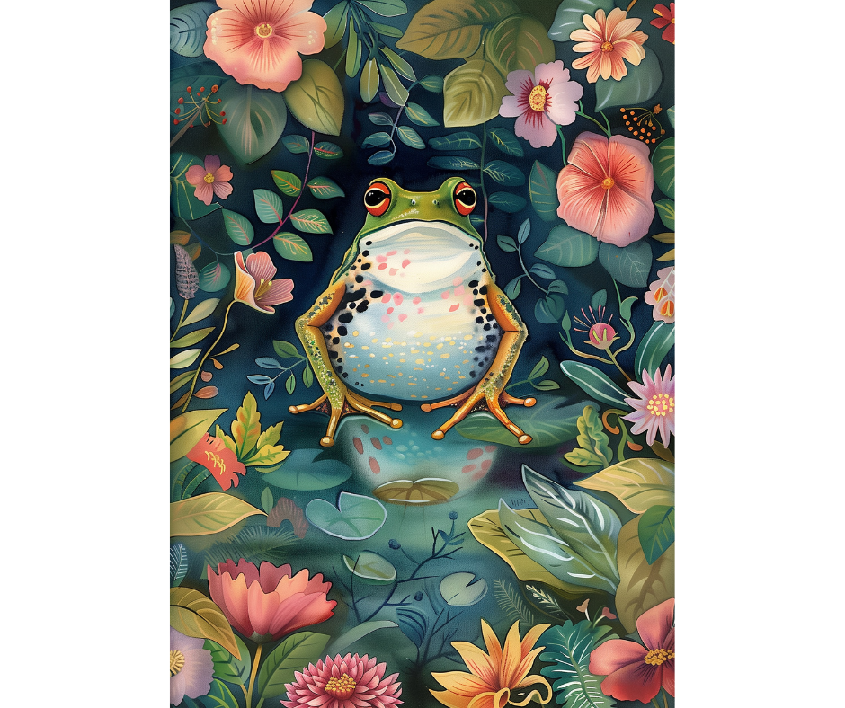 Dog Desk Frog In The Chinese Garden Deluxe Greeting Card