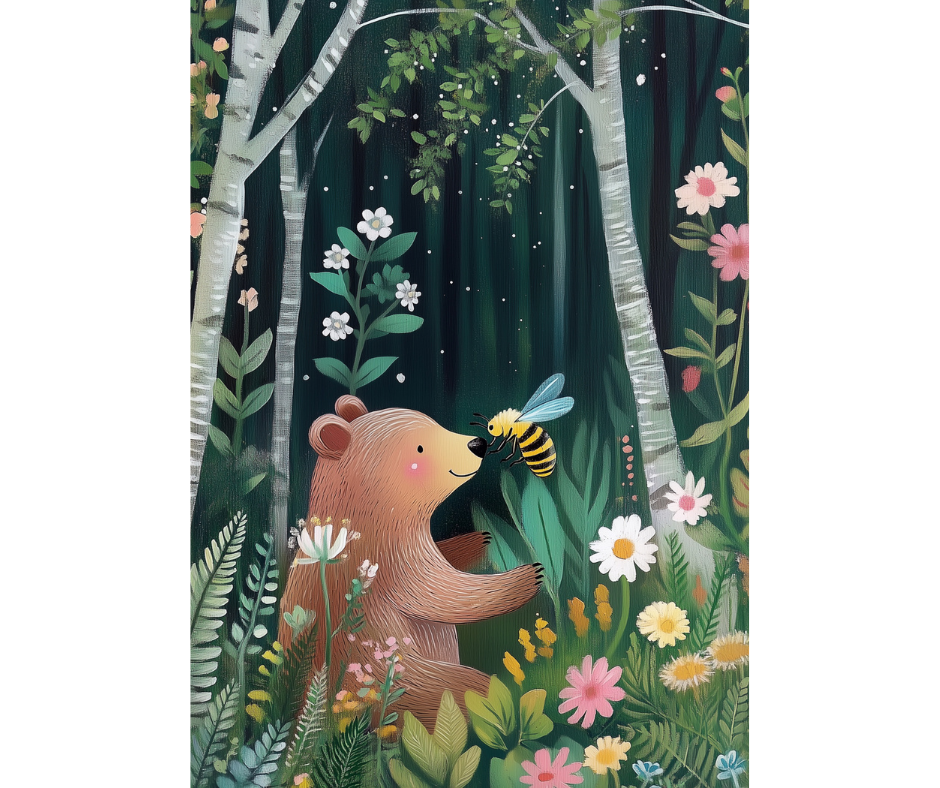 Dog Desk Bear & Bee In The Friendly Garden Deluxe Greeting Card