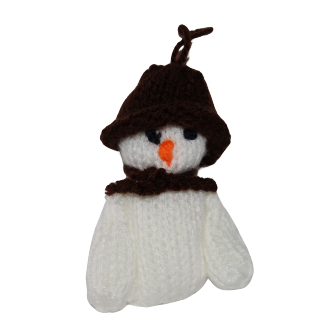 Hand Knitted Snowman With Brown Hat Christmas Tree Decoration