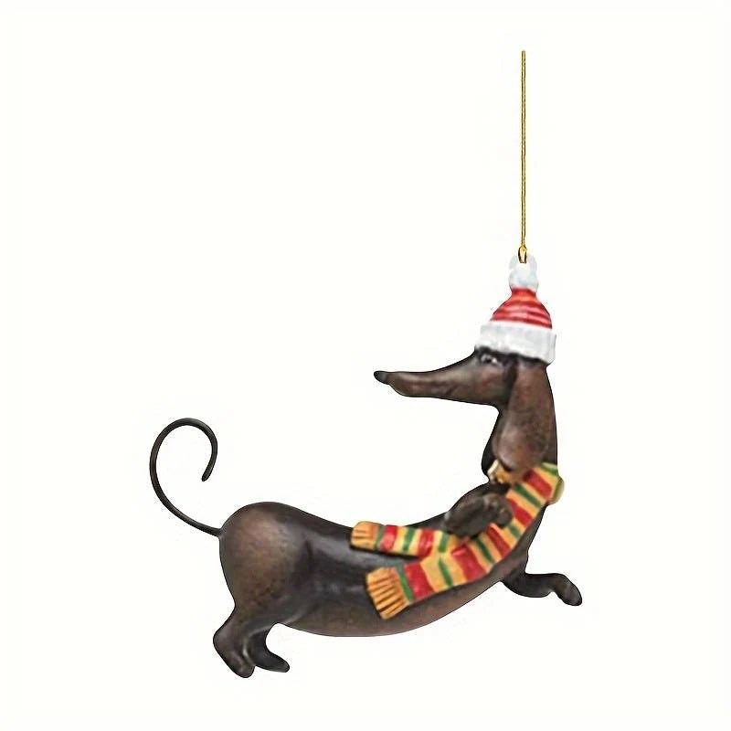 Set Of 3 Dachshund Christmas Tree Hanging Ornaments
