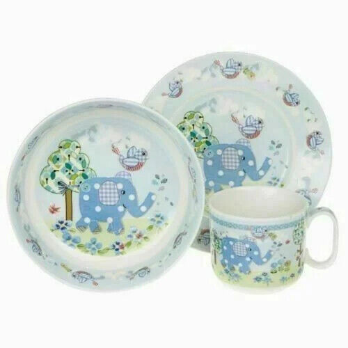 Bird & Ellie Blue Baby Toddler Feeding Set Christening Gift Plate Bowl Cup Boxed