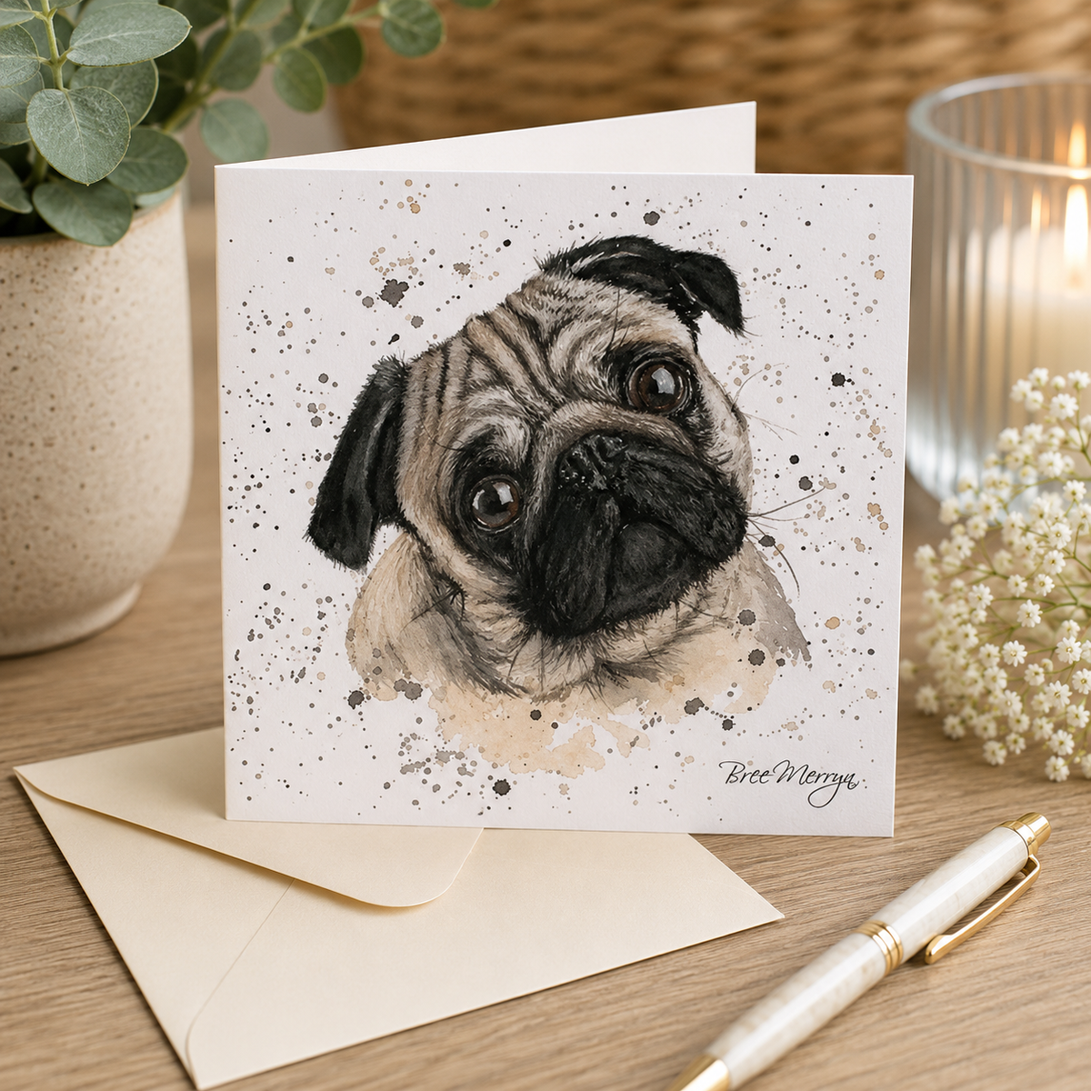 Bree Merryn, Fine Art Pug Small Card To Post