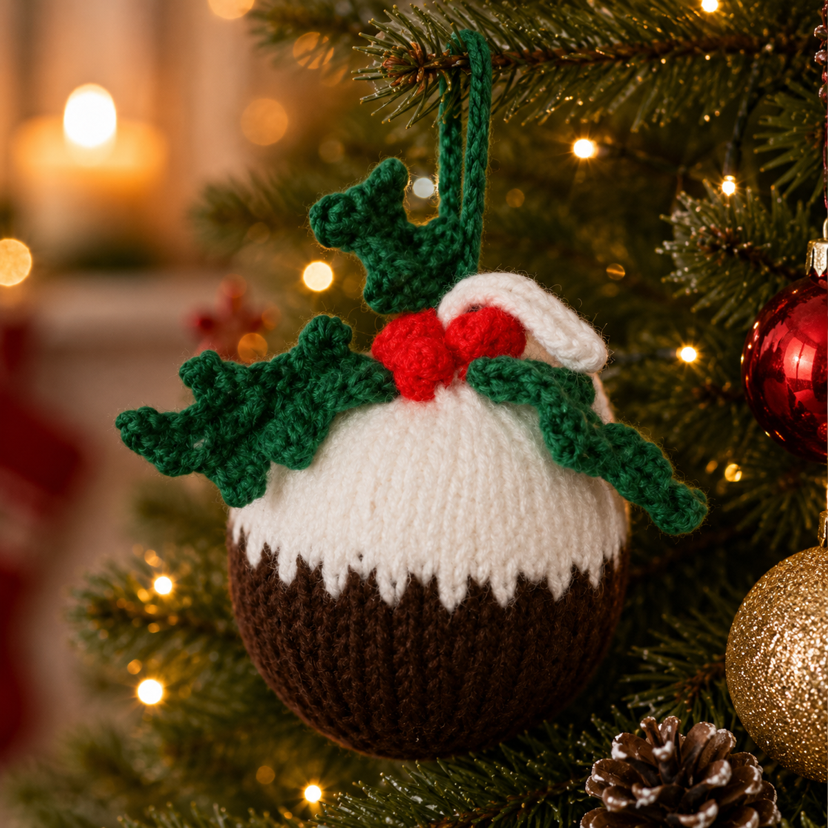 Hand Knitted Christmas Pudding Christmas Tree Decoration