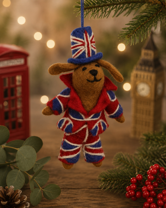 Fairtrade Handmade Felt Patriotic Dog Hanging Union Jack Decoration