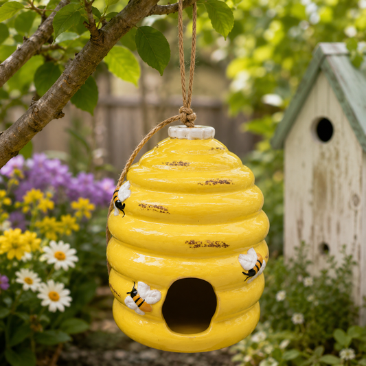 Yellow Ceramic Honey Pot Bird House