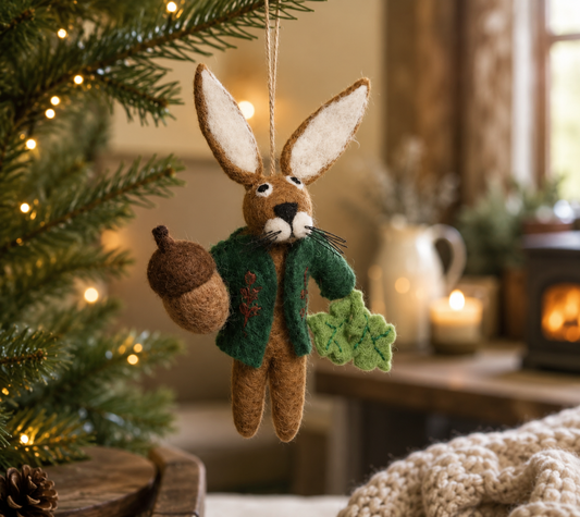 Fairtrade Handmade Felt Cedric the Hare Hanging Woodland Decoration