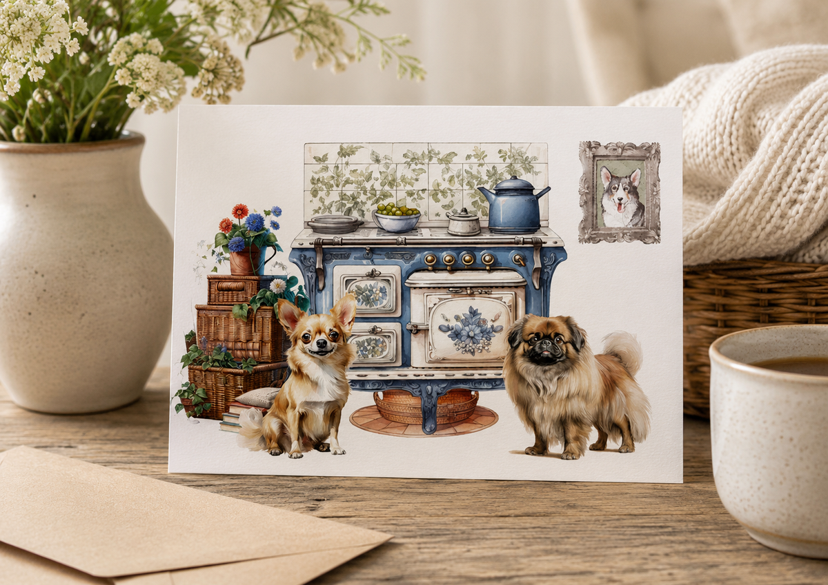 Dog Desk Waiting For Dinner Deluxe Card