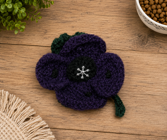Knitted Purple Poppy Flower Brooch Style 2