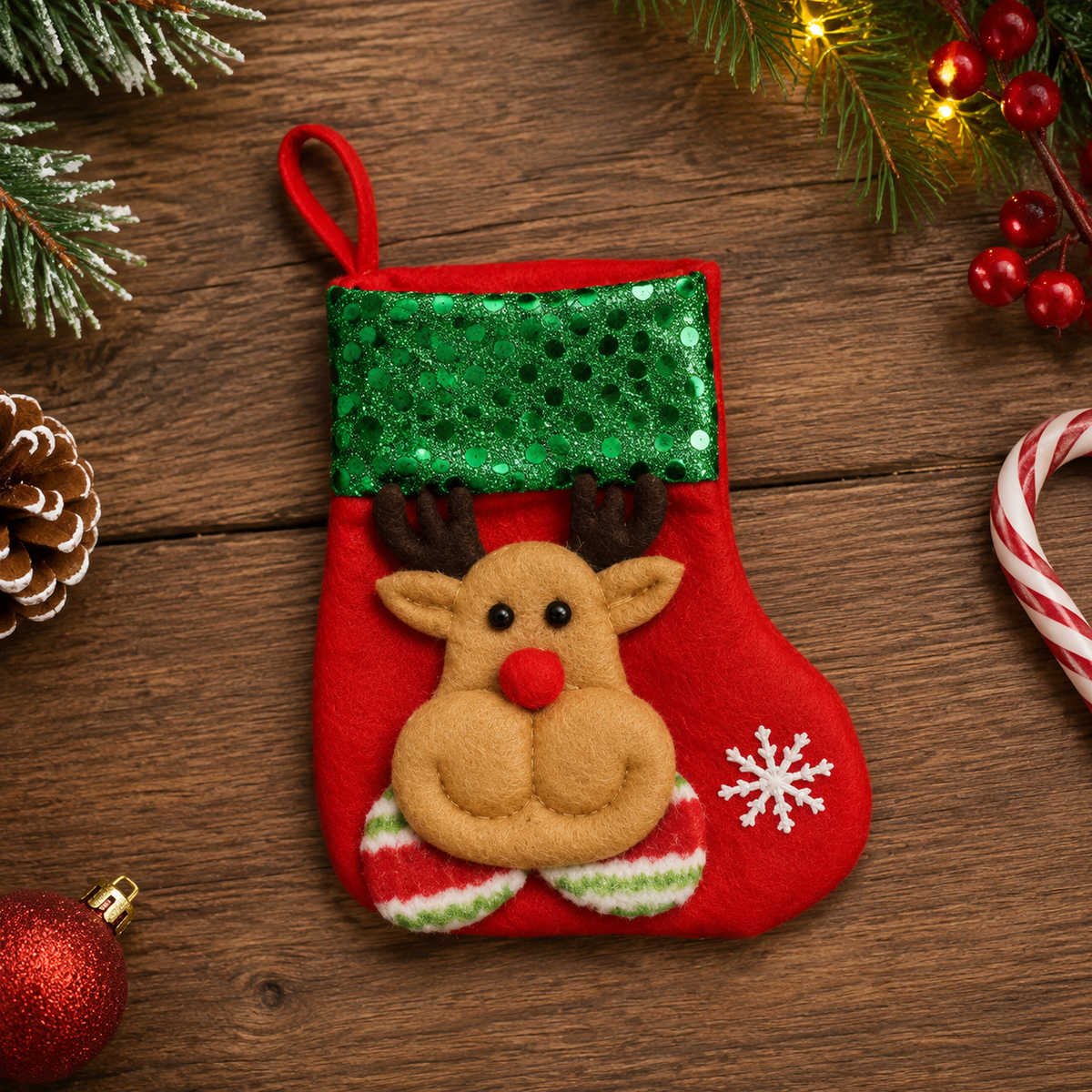 Small Christmas Xmas Stocking Reindeer