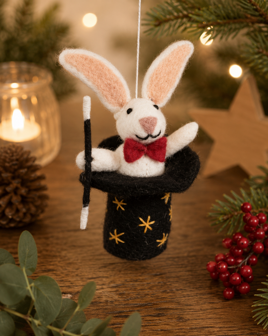 Fairtrade Handmade Felt Hat-trick Rabbit Magician Bunny Hanging Decoration