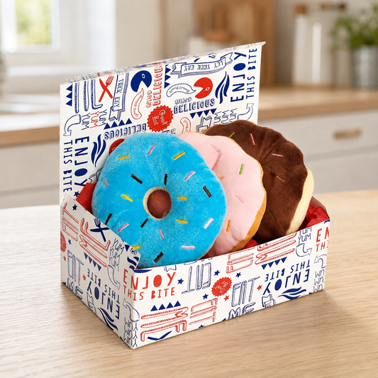 Box of Donuts 3 x Plush & Squeaky Dog Toys