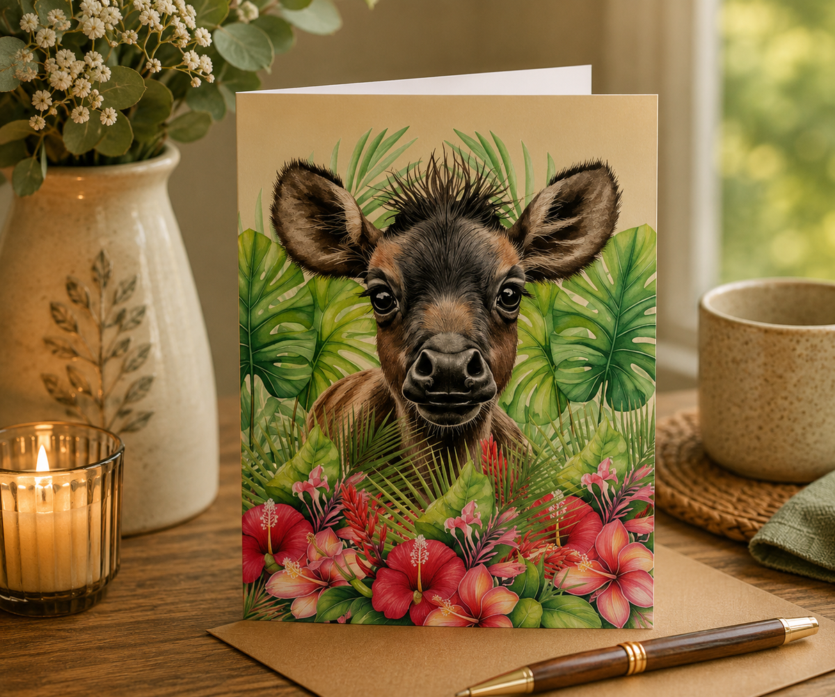 Dog Desk Baby Animals Buffalo Deluxe Greeting Card