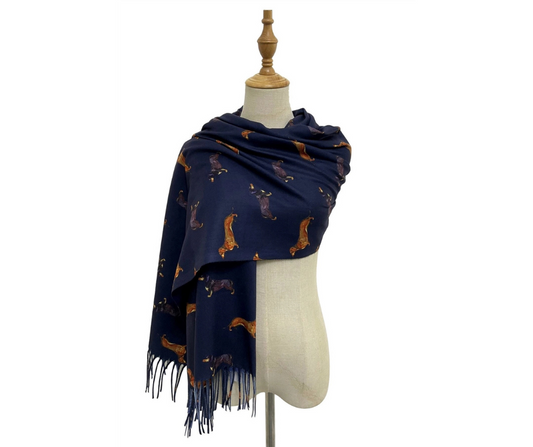 Dachshund Sausage Dog Print Tassel Scarf