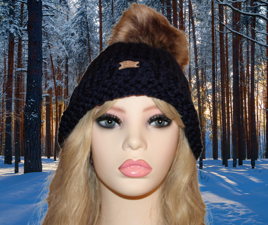 Navy Dog Desk Knits Bobble Hat