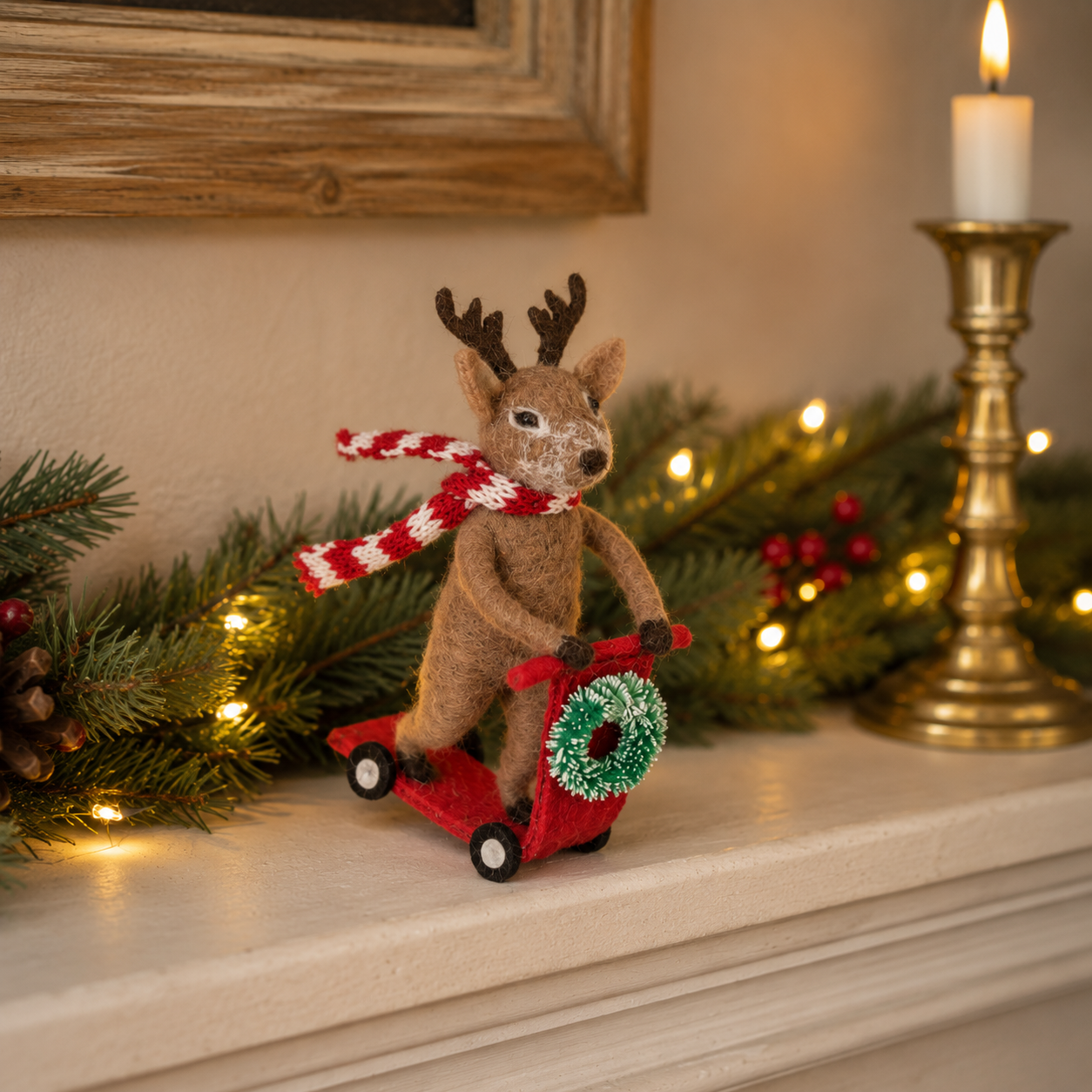 Reindeer on a Scooter Felt Decoration