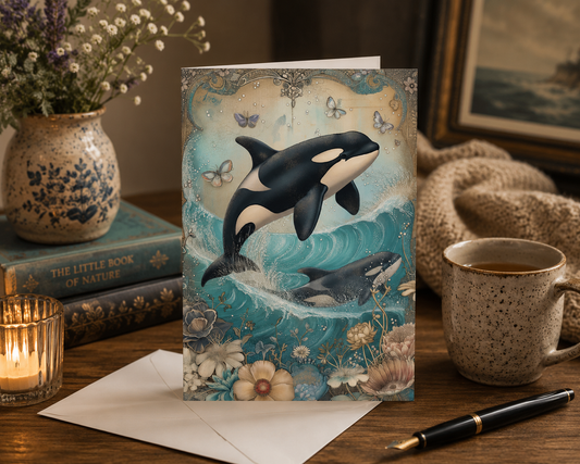 Dog Desk Orca Deluxe Greeting Card