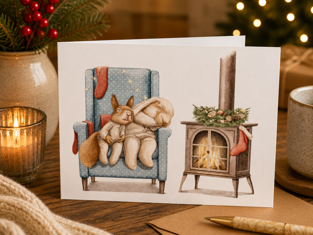 Dog Desk Sleepy Babies Deluxe Christmas Card