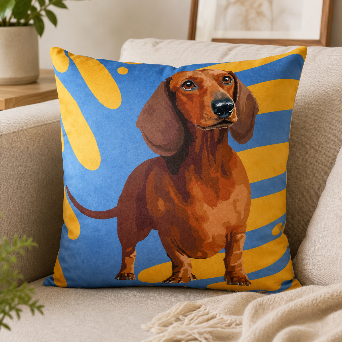 Leslie Gerry Dachshund Cushion Cover & Cushion