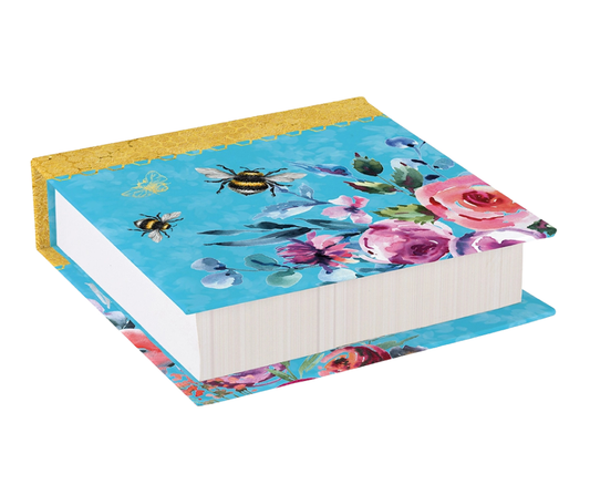 Note Block – Queen Bee Floral Bee Desk Memo Pad with Gold Detail
