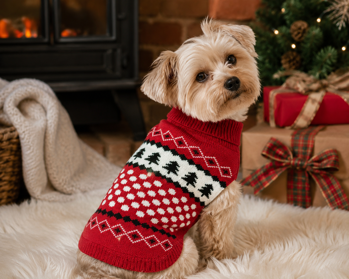 Dog Christmas Jumper With Polo Neck