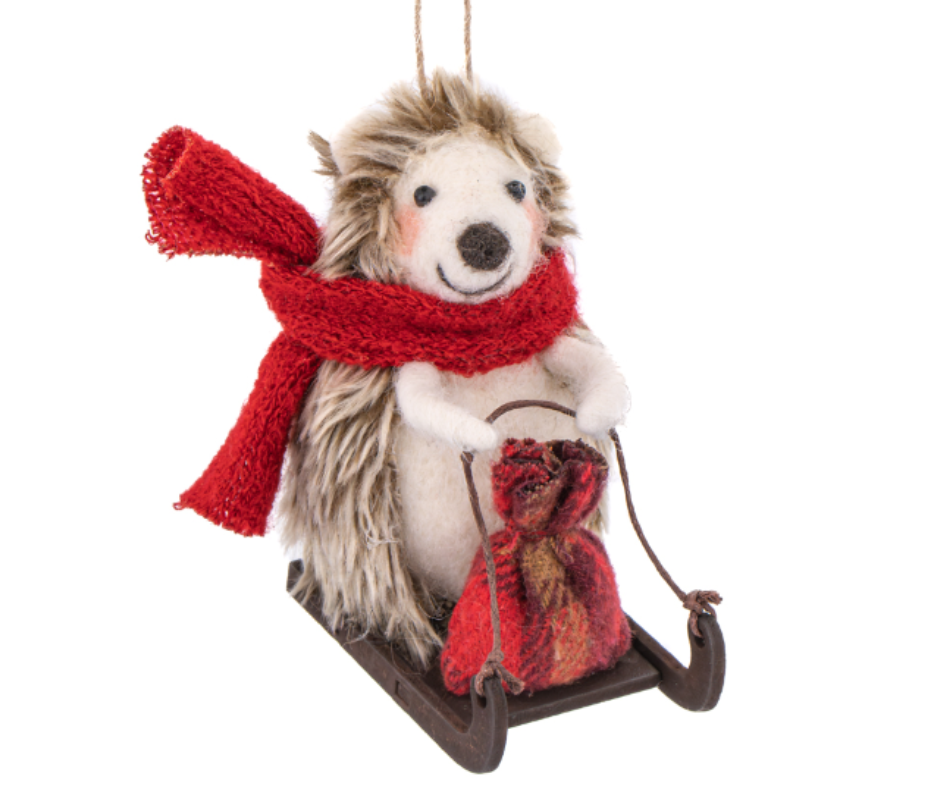 Sledging Hedgehog Felt Decoration