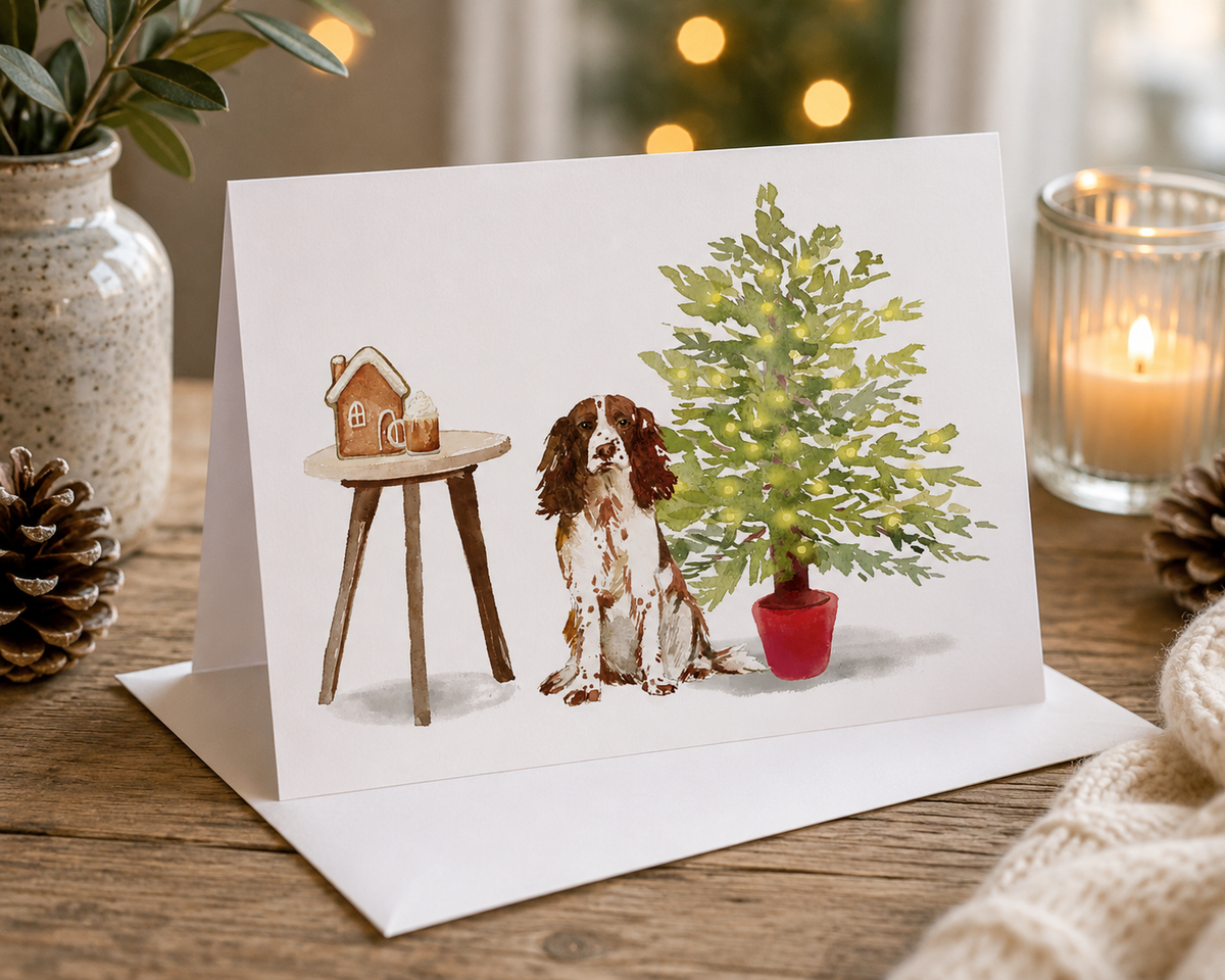 Dog Desk Spaniel Deluxe Christmas Card