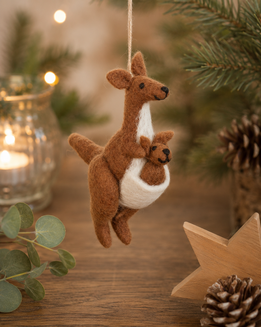 Fairtrade Handmade Felt Kanga & Roo Hanging Kangaroo Safari Decoration