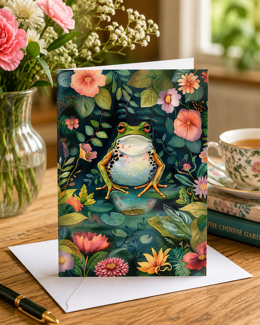 Dog Desk Frog In The Chinese  Garden Deluxe Greeting Card
