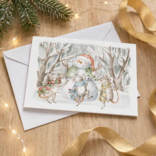 Dog Desk Forest Friends Dancing Mice Deluxe Christmas Card