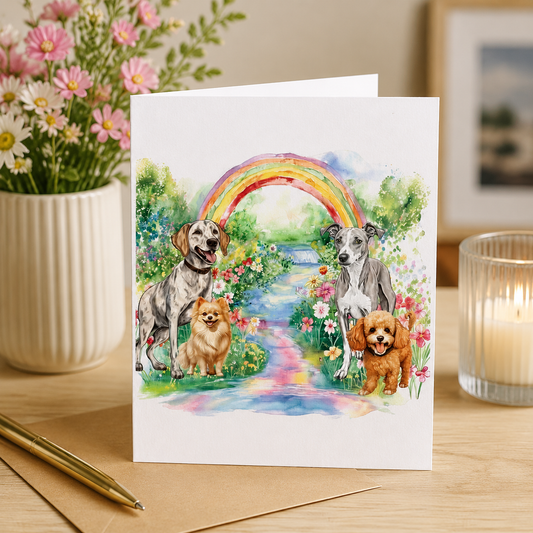 Dog Desk Pet Bereavement Rainbow Dogs Deluxe Greeting Card
