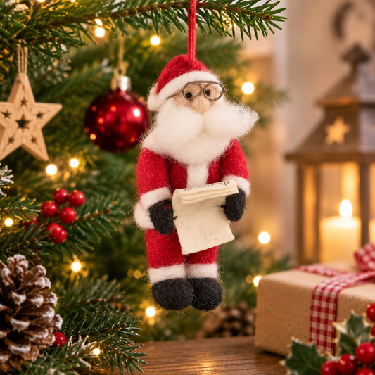 Fair Trade Handmade Felt Naughty or Nice Santa Hanging Christmas Decoration