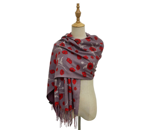Soft Poppy Print Tassel Scarf