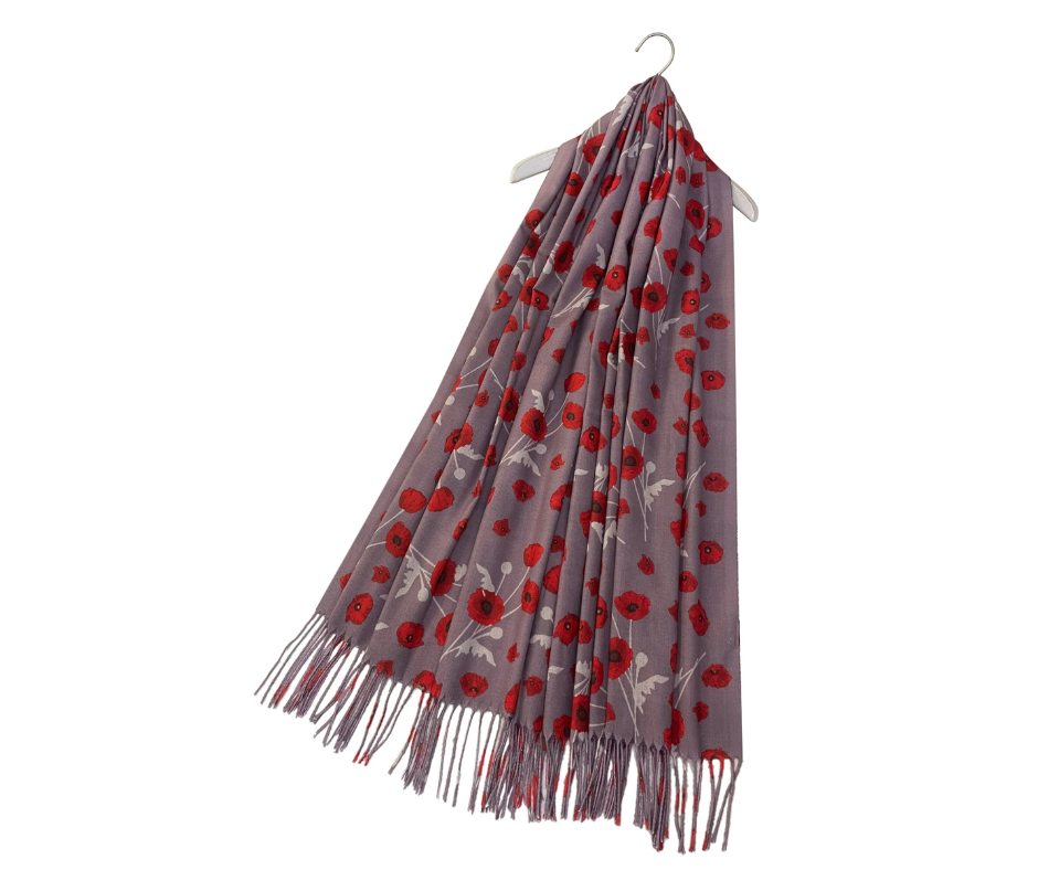 Soft Poppy Print Tassel Scarf