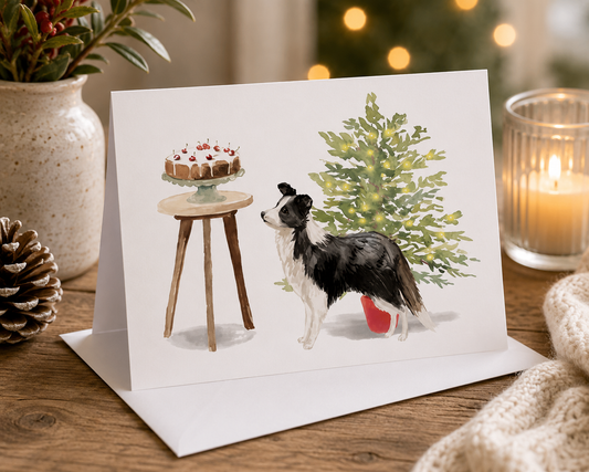 Dog Desk Collie Deluxe Christmas Card