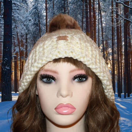 Cream Dog Desk Knits Bobble Hat