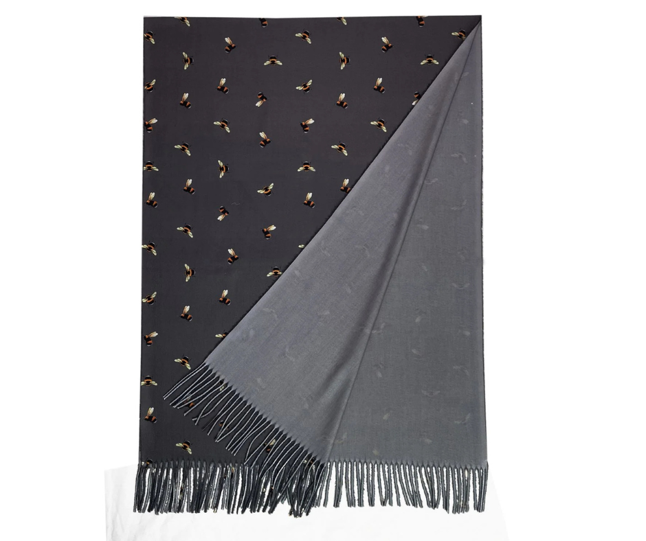 Bumble Bee Print Tassel Scarf Grey