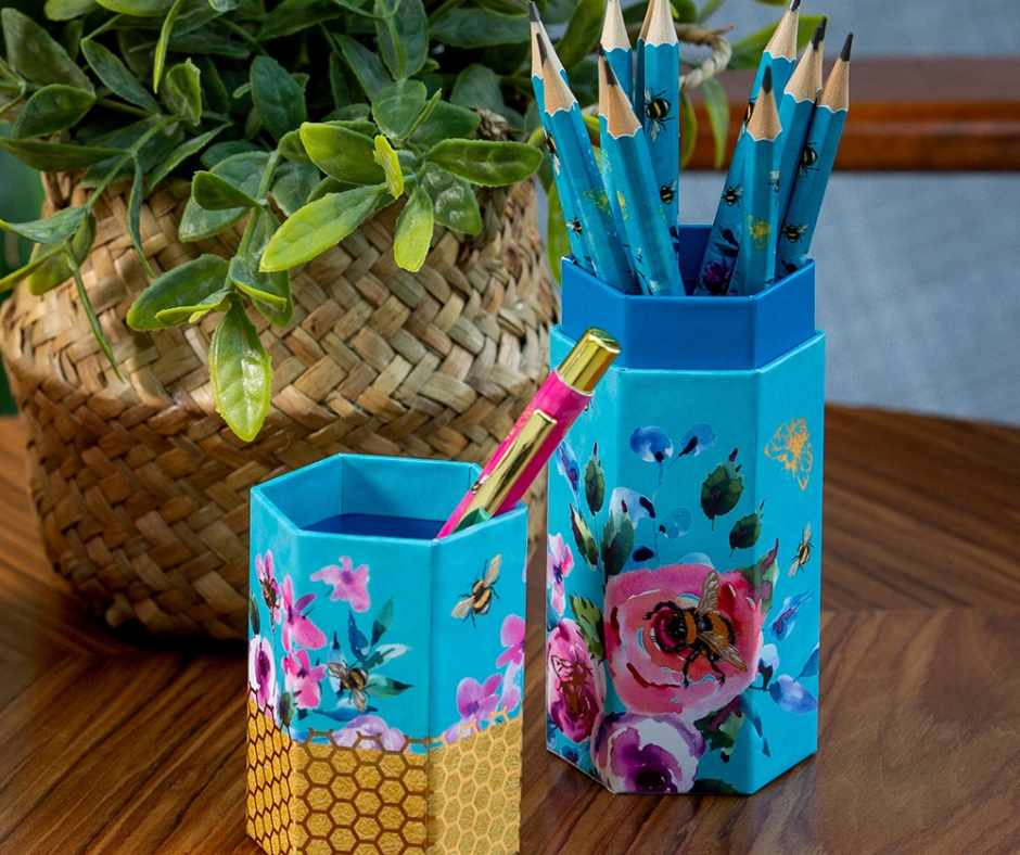 Pencil Set – Queen Bee Floral Bee Pencils in Gift Box