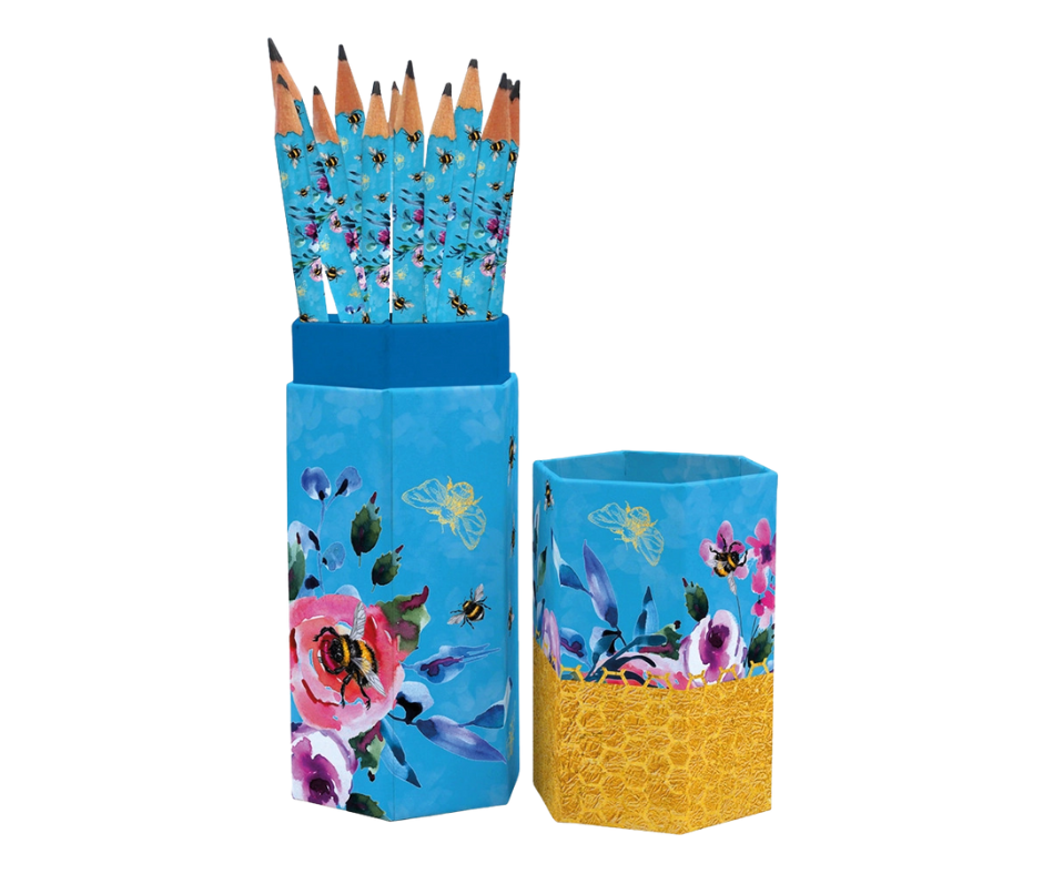 Pencil Set – Queen Bee Floral Bee Pencils in Gift Box