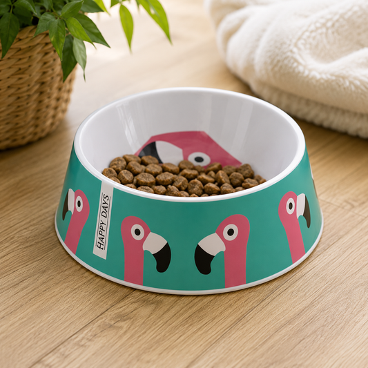 Melamine Non-slip Dog Bowl Flamingo Design