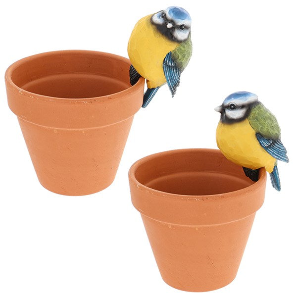 Carved Look Blue Tit Pot Hanger
