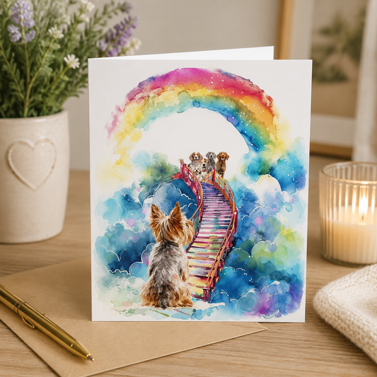 Dog Desk Pet Bereavement Rainbow Bridge Deluxe Greeting Card