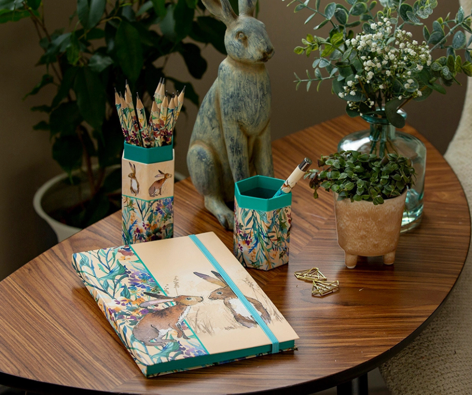 A5 Notebook – Kissing Hares Romantic Wildlife Design with Elastic Closure