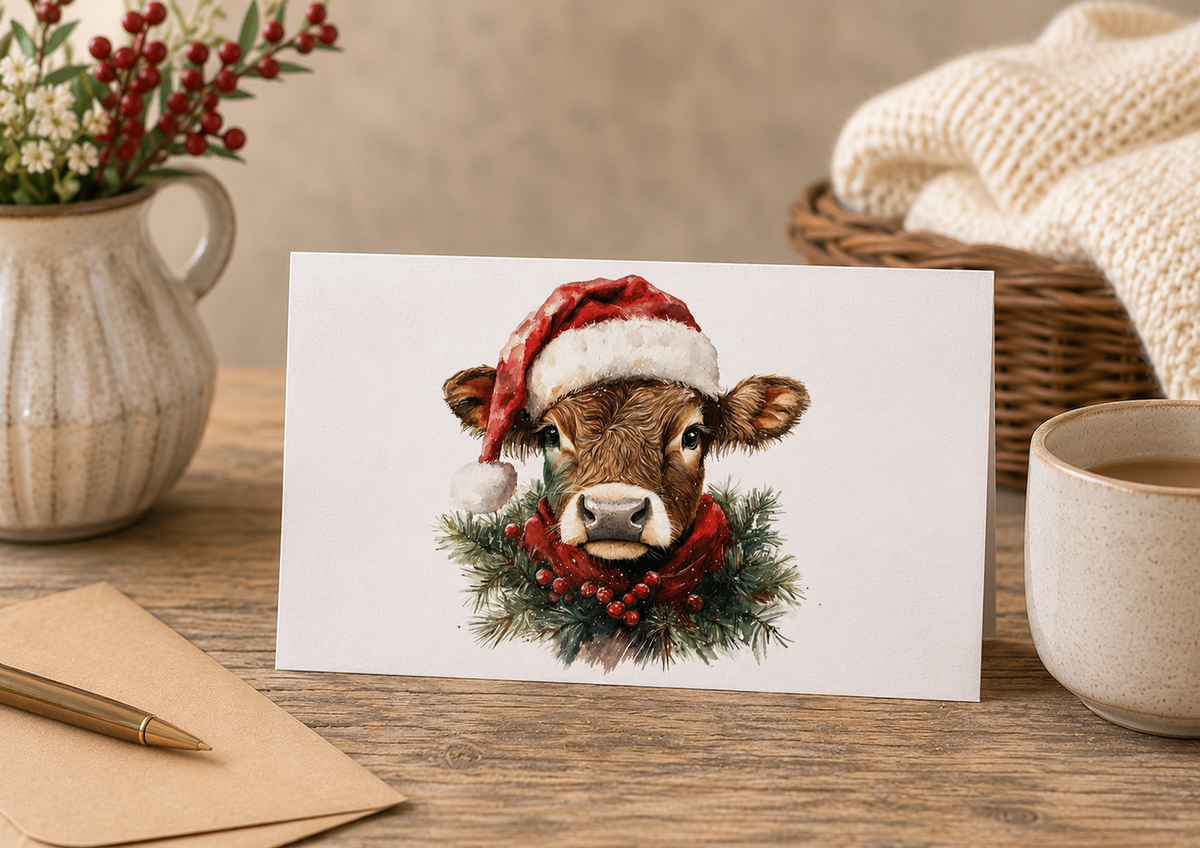 Dog Desk Clara The Cow Deluxe Christmas Card