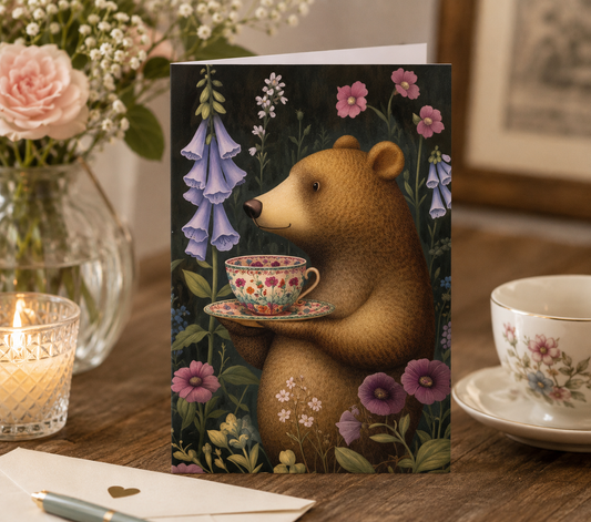 Dog Desk Tea-time Animals Bear Deluxe Greeting Card