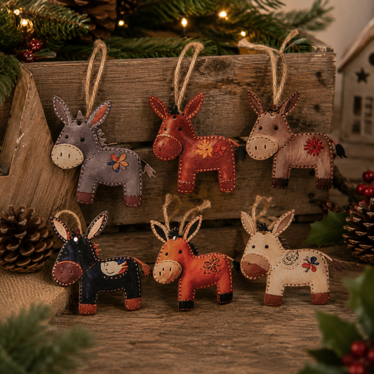Wooden Donkey Christmas Tree Ornaments – Set of 6